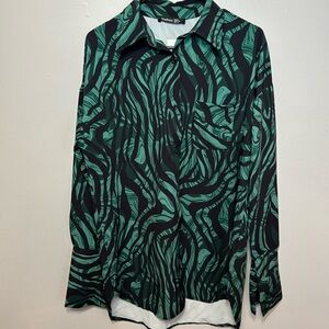 Button up high low zebra print